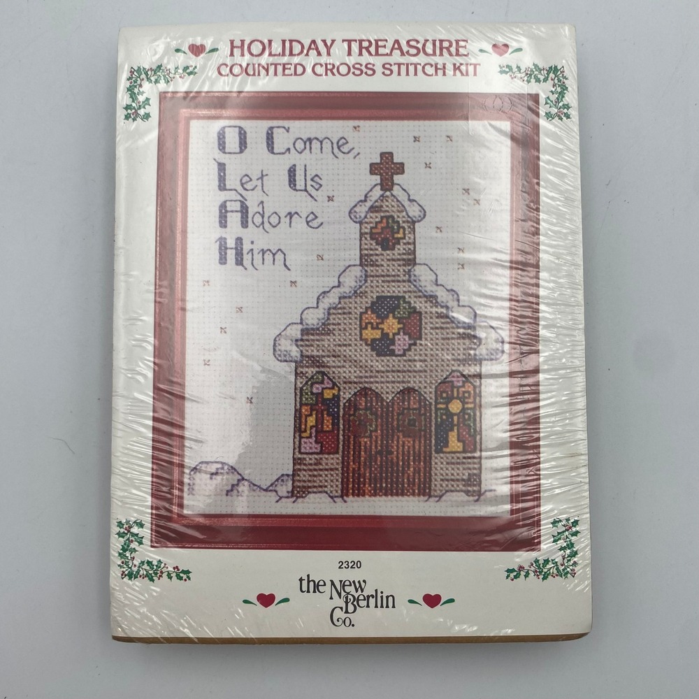 New Berlin Co Holiday Treasure Counted Cross Stitch Kit 2320 Church Red Frame